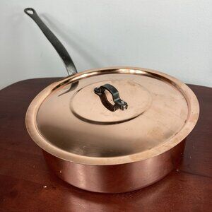 Baumalu Copper 10" Fry Pan 3” Deep With Lid Made In France Sauté